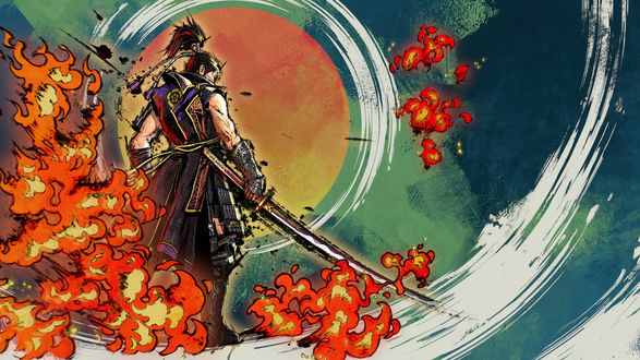 Обои на рабочий стол Самурай на фоне солнца, фан арт видеоигры Samurai Warriors 5