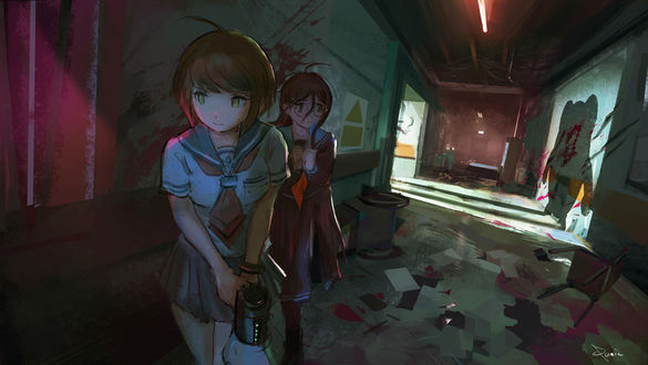 Обои на рабочий стол Nanami Chiaki / Нанами Чиаки из аниме Danganronpa 3: The End of Kibougamine Gakuen - Zetsubou-hen / Данганронпа 3: Конец школы надежды - Отчаяние, art by Qosic