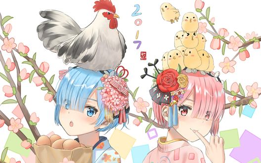 Обои на рабочий стол Rem / Рем и Ram / Рам из аниме Re:Zero kara Hajimeru Isekai Seikatsu / Re:Zero. Жизнь с нуля в альтернативном мире