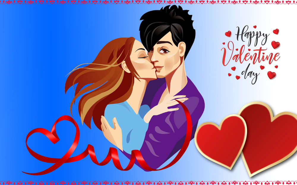 Обои для рабочего стола Влюбленные парень и девушка, (Happy Valentines Day / С днем ​​Святого Валентина)