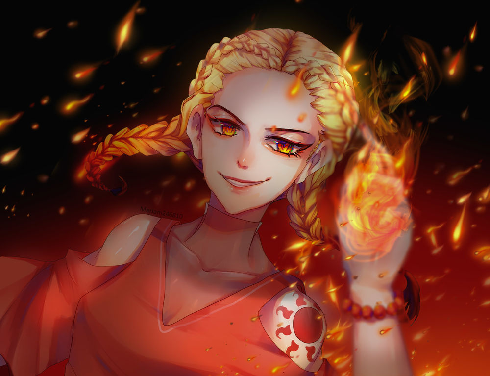 Обои для рабочего стола Сердитая девушка с магией огня, by mariam246810