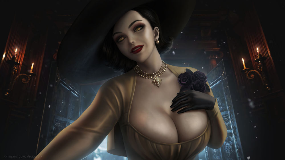 Обои для рабочего стола Alcina Dimitrescu / Альсина Димитреску персонаж из игры Resident Evil Village, art by Wickellia