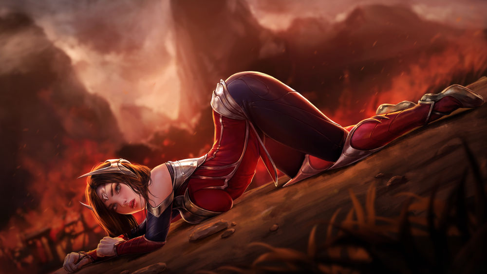 Обои для рабочего стола Irelia / Ирелия на земле, персонаж из игры League of Legends / Лига Легенд, art by Firolian