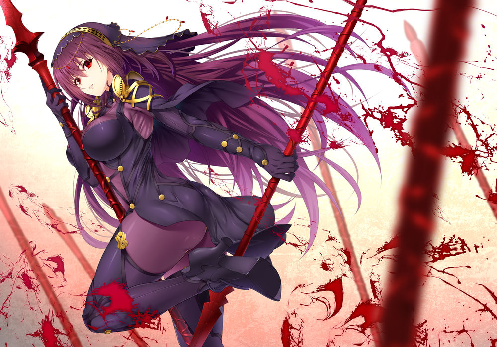 Обои для рабочего стола Scathach / Скатах с копьями в руках, персонаж из игры и аниме Fate / Grand Order / Судьба: Великий Приказ, art by Emanon 123
