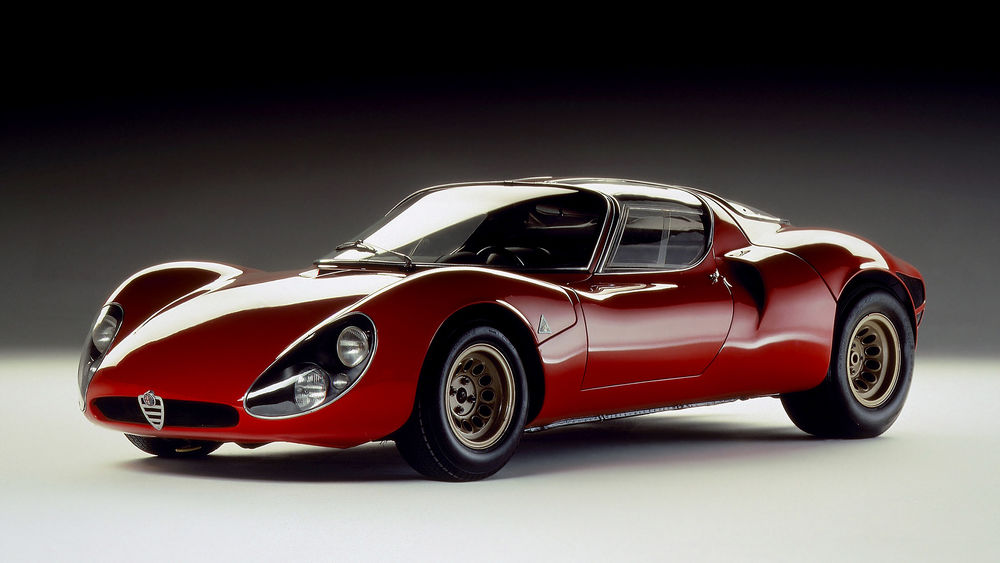 Обои для рабочего стола Красный спорткар Альфа Ромео / Alfa Romeo Tipo33, прототип образца 1967 года
