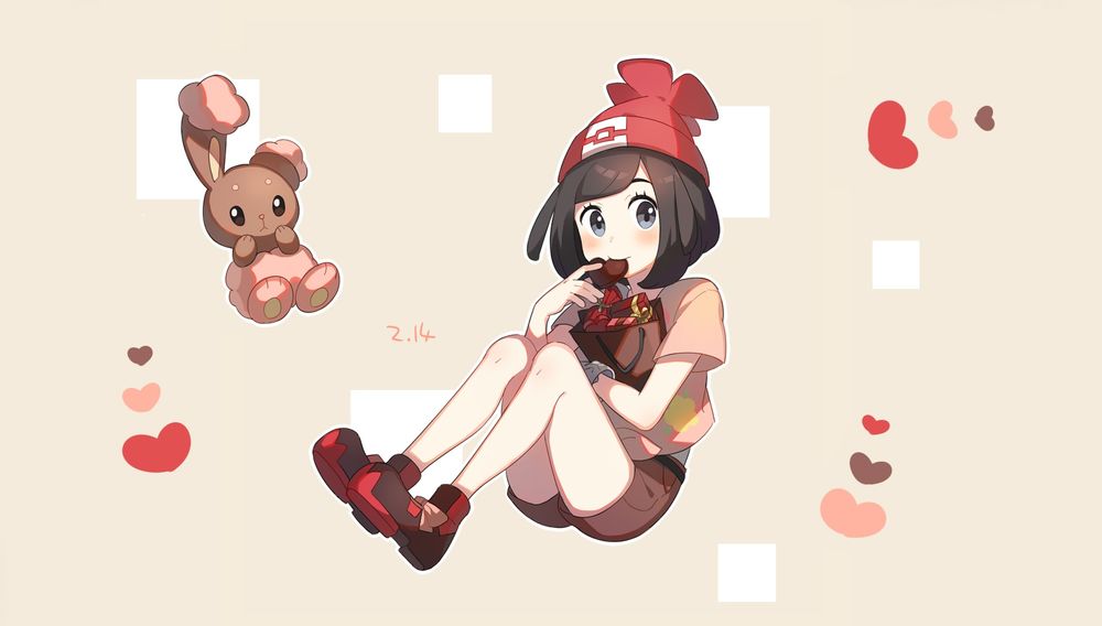 Обои для рабочего стола Pokemon sm и Mizuki с подарком в форме сердца из аниме Pokemon / Покемон, by Buneary Unapoppo