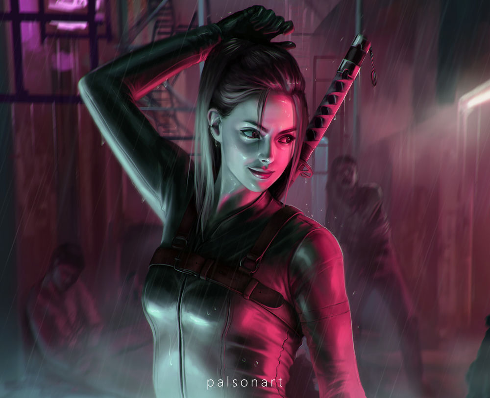 Обои для рабочего стола Девушка с катаной за спиной, by Paulina Bochniak