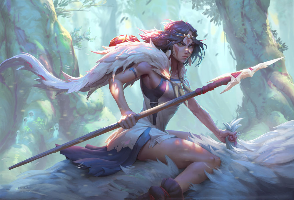 Обои для рабочего стола Принцесса Мононокэ / Princess Mononoke на богине-волчице Моро / Moro из аниме Princess Mononoke / Принцесса Мононоке / Mononoke Hime, by Tyson Murphy