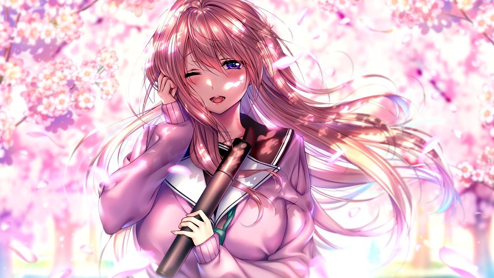 Обои для рабочего стола Tsutamachi Chitose в школьной форме, персонаж из игры Amakano 2, art by Piromizu
