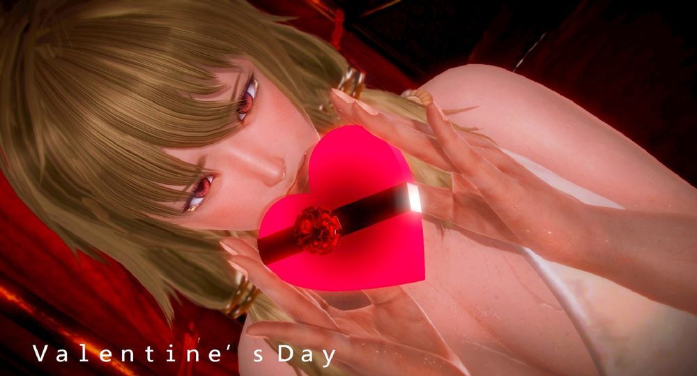 Обои для рабочего стола Девушка держит в руках сердечко, перевязанное лентой с цветком, (Valentines Day / день Валентина)