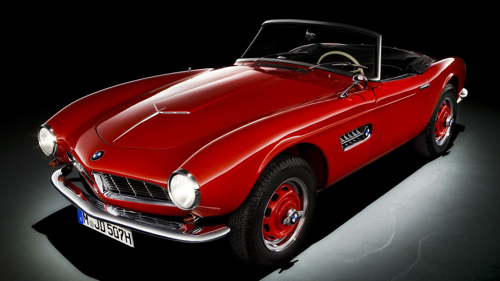 Обои для рабочего стола Красный ретро автомобиль BMW 507 Series 1, модель 1956 года