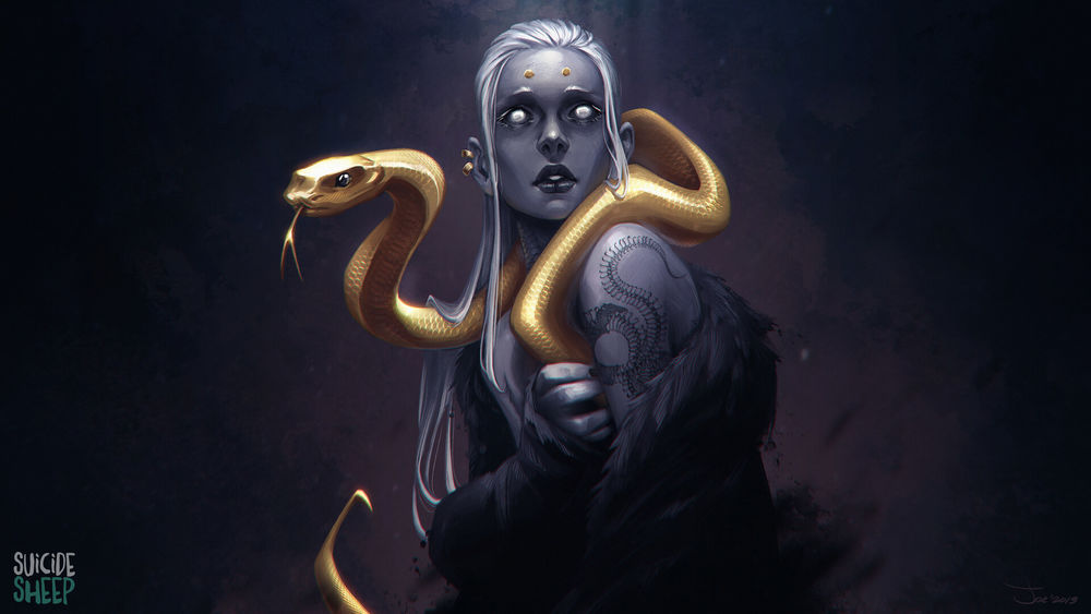 Обои для рабочего стола Мистическая девушка со змеей, by Aleksandra Alekseeva