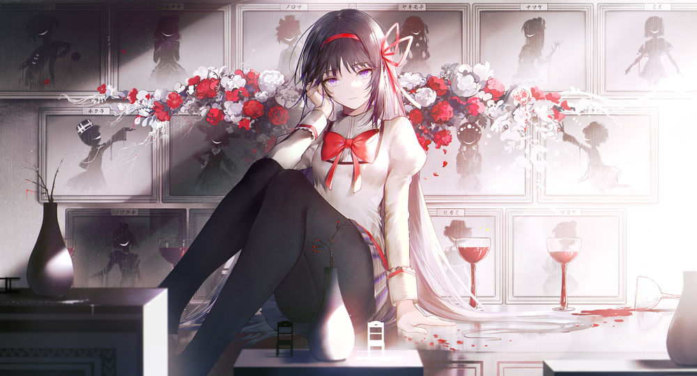 Обои для рабочего стола Хомура Акэми / Homura Akemi из аниме Mahou Shoujo Madoka Magica / Девочка-волшебница Мадока Магика, by Shiro Inori