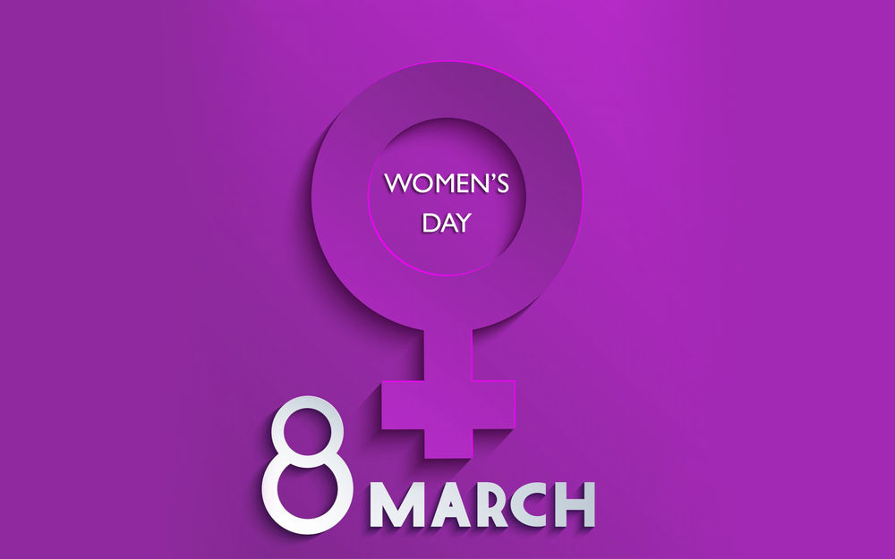 Обои для рабочего стола Женский знак 8 марта на фиолетовом фоне