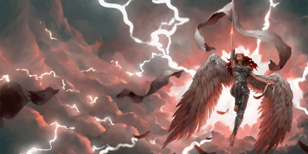 Обои для рабочего стола Ангел-воительница из игры Magic The Gathering, by Sanjin Halimic