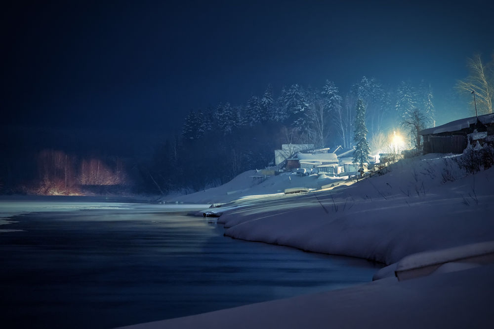 Обои для рабочего стола Ночь января над деревней, фотограф Андрей Чиж