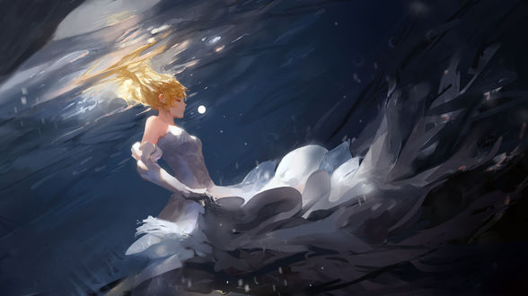 Обои на рабочий стол Артурия Пендрагон / Artoria Pendragon / Сейбер / Saber из серии аниме и новелл Fate / Stay night / Судьба: Ночь схватки / Ночь прибытия