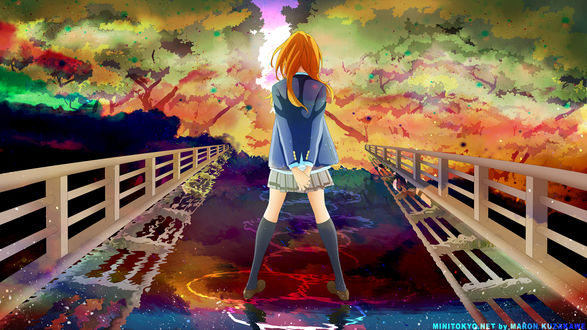Обои на рабочий стол Kaori Miyazono / Каори Миязоно из аниме Shigatsu wa Kimi no Uso / Твоя апрельская ложь, by MaronKuzakawe