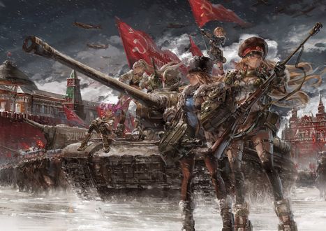 Обои на рабочий стол Аниме-Девушки из мобильной игры Panzer Waltz / Стальной Вальс