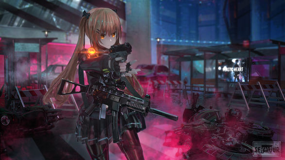 Обои на рабочий стол Вооруженная UMP9, персонаж из видеоигры Girls Frontline, by Seymour