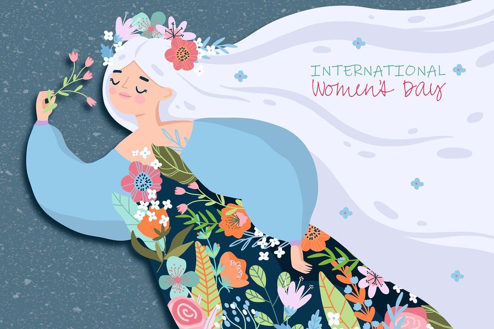 Обои для рабочего стола Девушка с тюльпанами в руке, (International Womens Day / Международный Женский День)