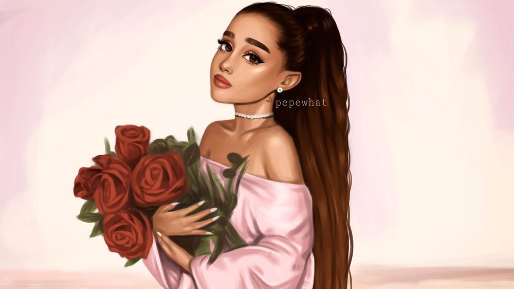 Обои для рабочего стола Ariana Grande с букетом красных роз (pepewhat)
