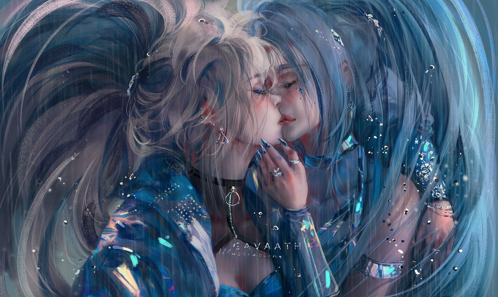 Обои для рабочего стола Девушки Seraphine / Серафина и Akali / Акали персонажи из видеоигры League of Legends / Лига Легенд, by Gavaath