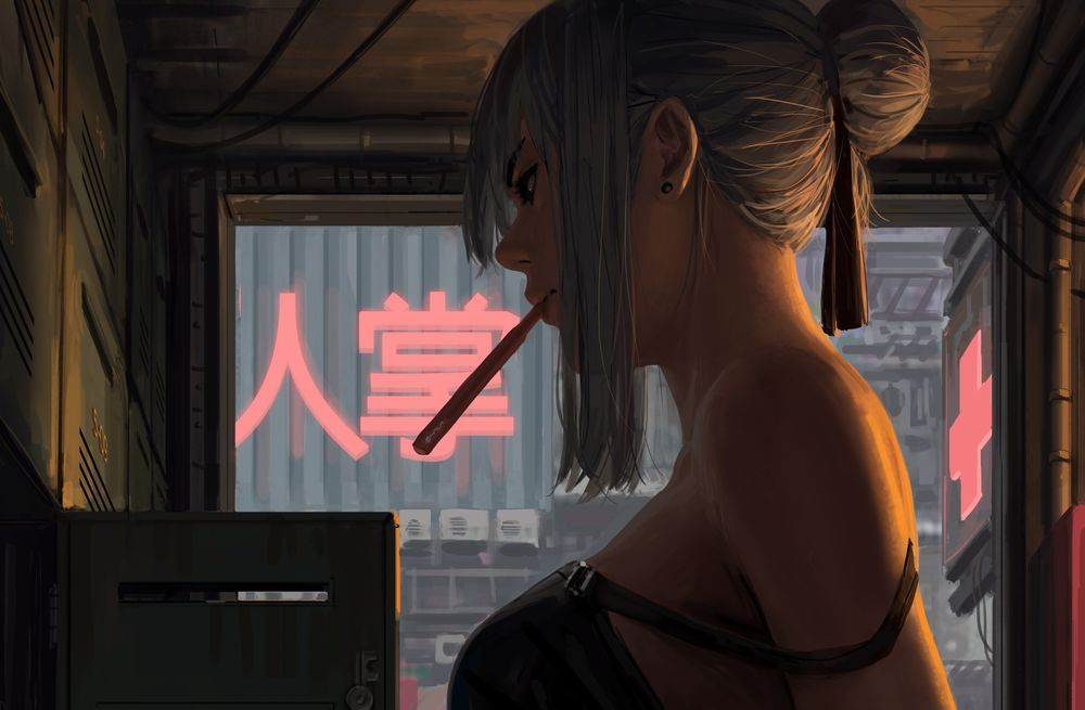 Обои для рабочего стола Девушка стоит в камере хранения, by GUWEIZ