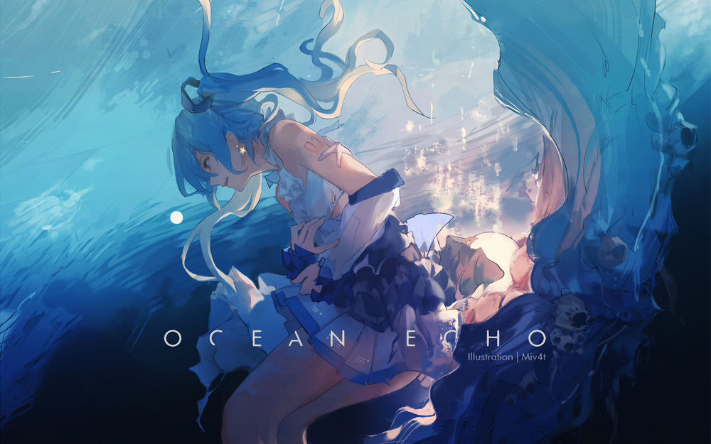 Обои для рабочего стола Вокалоид Хатсене Мику / Vokaloid Hatsune Miku, аниме персонаж by Miv4t