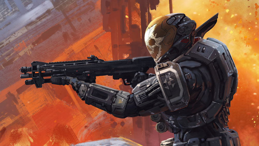 Обои для рабочего стола Воин с оружием, персонаж из видеоигры Halo:Raech, fan art by Isaac Hannaford