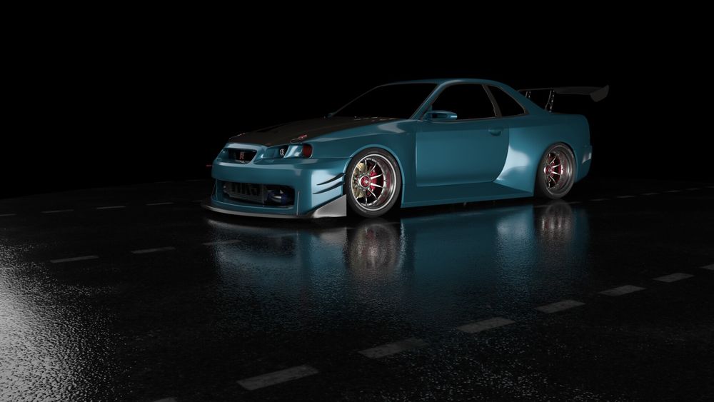 Обои для рабочего стола Nissan Skyline GTR R34 на дороге, by Mr. D