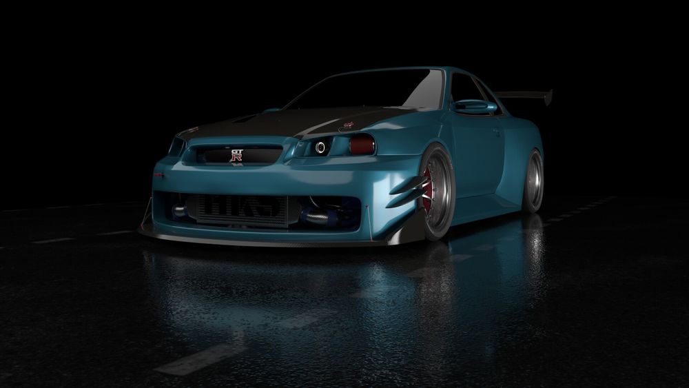 Обои для рабочего стола Nissan Skyline GTR R34 на дороге, автор Mr. D