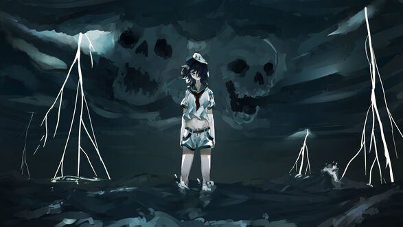 Обои на рабочий стол Murasa Minamitsu / Минамицу Мураса стоит в воде, персонаж из аниме Touhou / Тохо