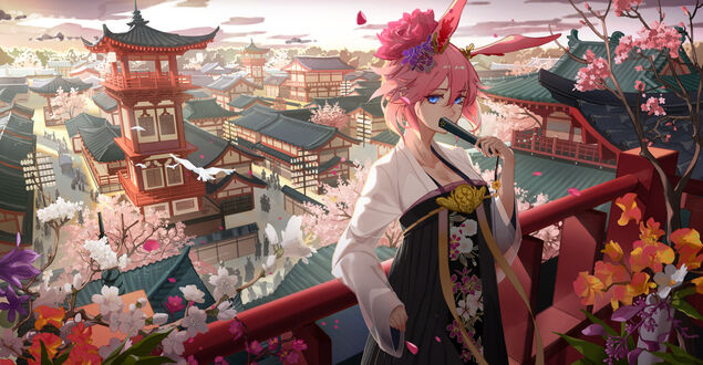 Обои на рабочий стол Девушка Yae Sakura из видеоигры Honkai Impact 3rd