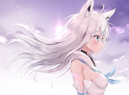 Обои на рабочий стол Shirakami Fubuki виртуальный ютубер Hololive, art by Utekiro