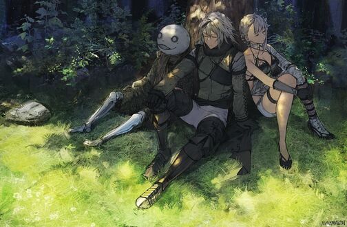 Обои на рабочий стол Персонажи из видеоигры Nier Replicant, fan art by ninomaeinanis