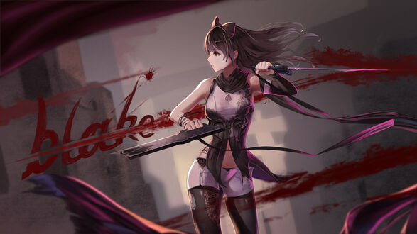 Обои на рабочий стол Blake Belladonna / Блейк Белладонна персонаж из аниме RWBY (Red, White, Black, Yellow), art by Red Flowers