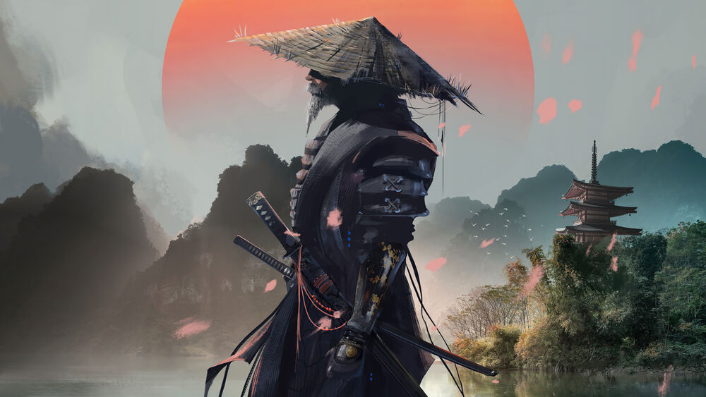Неоновый самурай обои