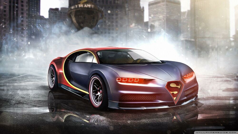 Обои для рабочего стола Великолепный гиперкар Bugatti Chiron на городском фоне