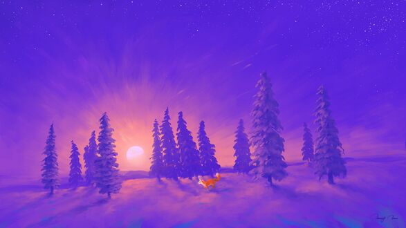 Обои на рабочий стол Лиса в зимнем лесу, (Last Snow / Последний Снег) by BisBiswas
