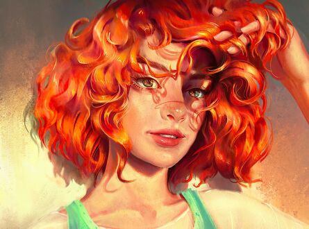 Обои на рабочий стол Девушка с рыжими волосами, художница Mandy Jurgens