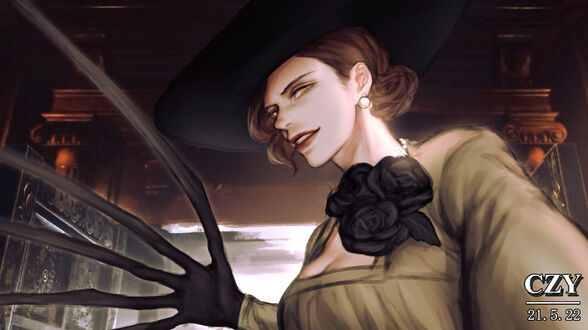 Обои на рабочий стол Lady Dimitrescu / Alcina Dimitrescu / Альсина Димитреску персонаж из видеоигры Resident Evil Village, by CZY