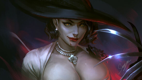 Обои на рабочий стол Lady Dimitrescu / Alcina Dimitrescu / Альсина Димитреску персонаж из видеоигры Resident Evil Village