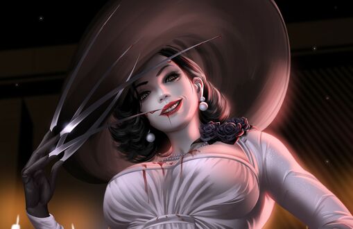 Обои на рабочий стол Lady Dimitrescu / Alcina Dimitrescu / Альсина Димитреску персонаж из видеоигры Resident Evil Village