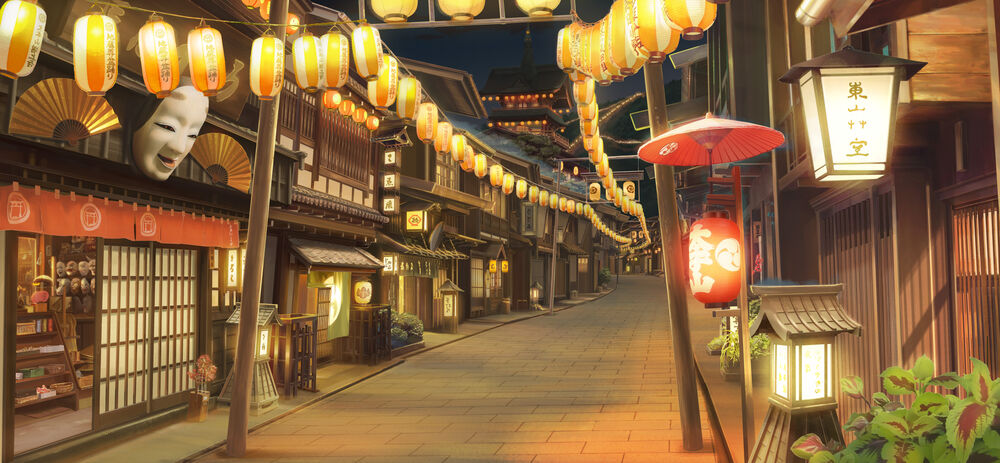 Обои на рабочий стол Безлюдная ночная улица с магазинами, освещаемая светом  фонарей, Япония / Japan, обои для рабочего стола, скачать обои, обои  бесплатно