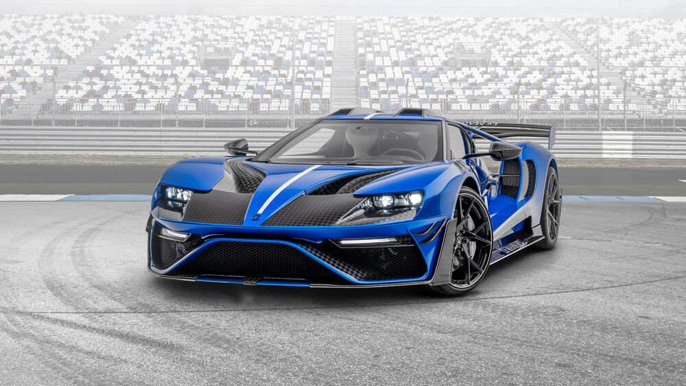 Обои для рабочего стола Спорткар синего цвета Ford GT Mansory