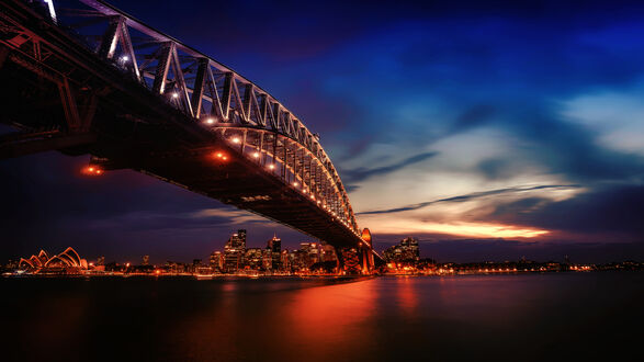 Обои на рабочий стол Мост через реку ночью, Сидней / Sydney, Австралия / Australia