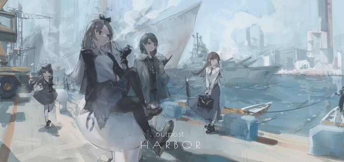 Обои на рабочий стол Порт аванпоста Harbor, девушки на причале, by zygo