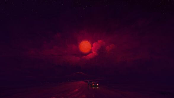 Обои на рабочий стол Красная луна / Vermilion Moon, digital art by BisBiswas