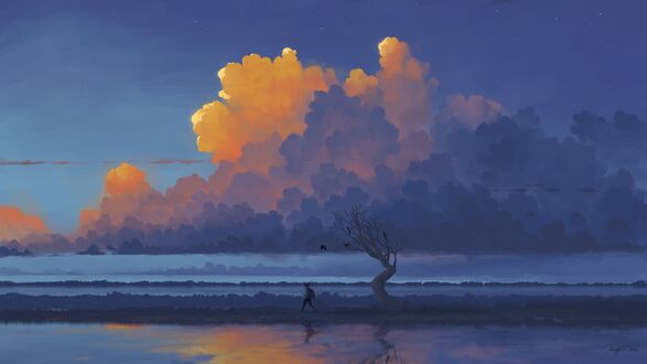 Обои на рабочий стол Поздний вечер / Late Afternoon, digital art by BisBiswas